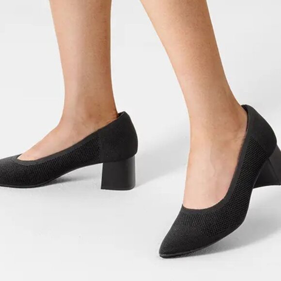 Women’s Low Block Heel Pumps – Pointed Toe Knit Dress Shoes, Comfortable Slip-On - Picture 6 of 6